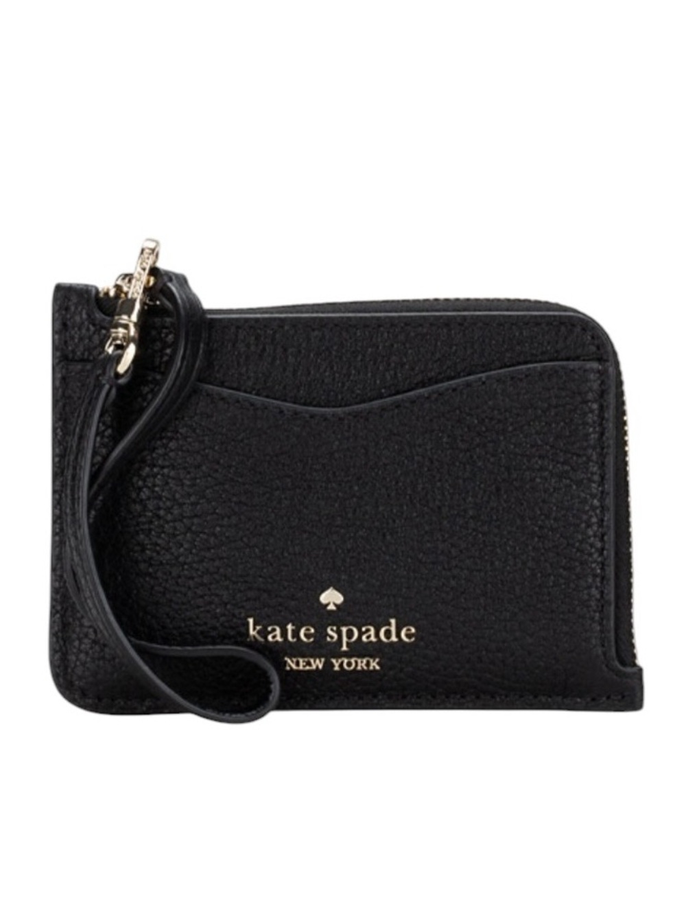 EUC KATE SPADE Leila Pebbled Leather Small Card Holder Black Gold Tone Hardware